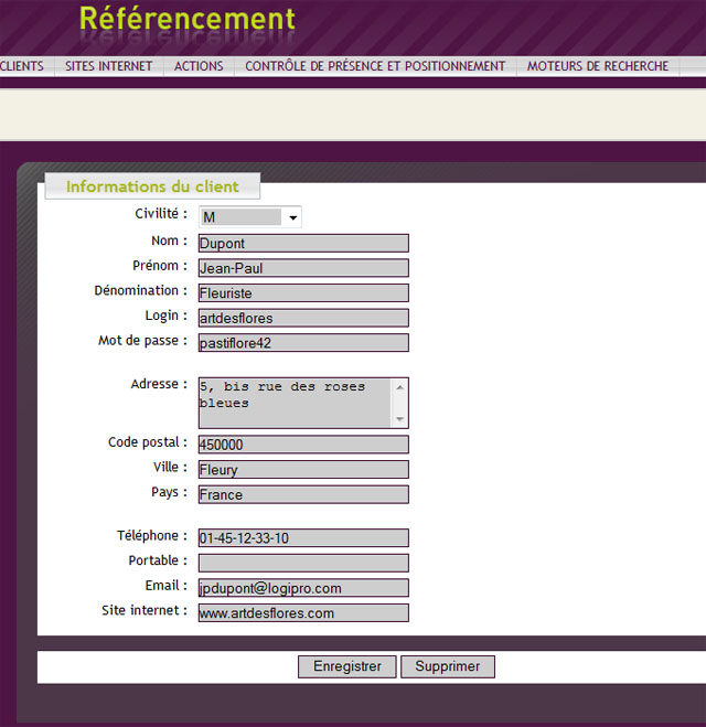 Informations client