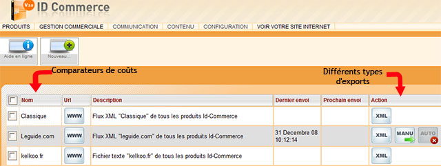 Différents comparateurs et types d'export