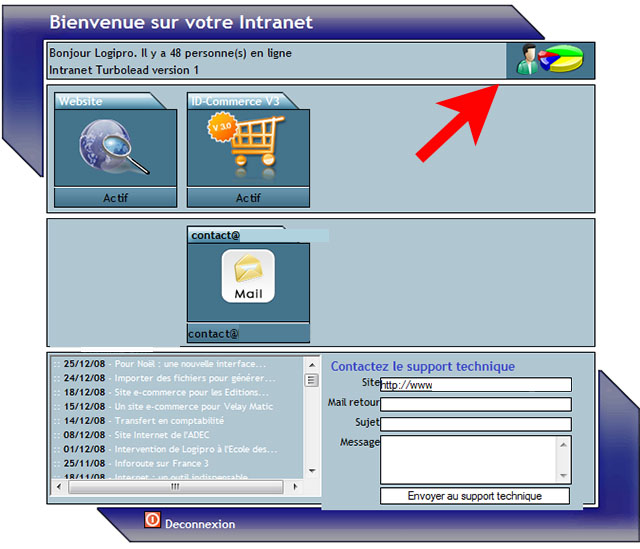 Interface d'accueil Turbolead