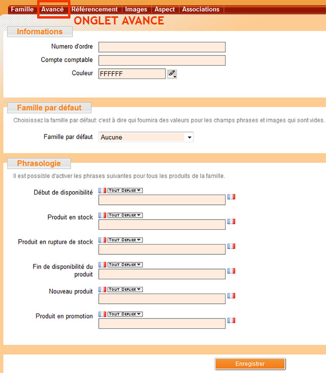 e-commerce-liste familles-onglet avancé