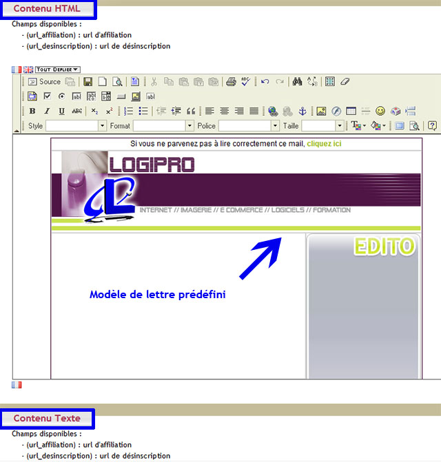 Editer en html,texte,avec ou sans gabarit